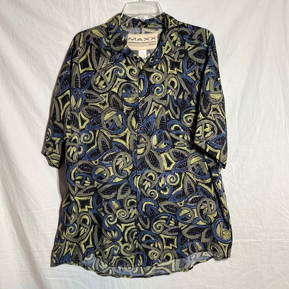 90s Maxx Fm Shirt L Short Sleeve Jazz Vintage USA Rayon Dressy Office Mens Dad - Picture 1 of 5